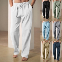 Casual Solid Color Elastic Waist Pants for Men