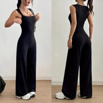 Collarless Sleeveless Strapless Casual Wide-Leg Jumpsuit