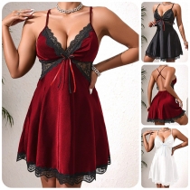 Vintage-Style V-Neck Lace Camisole Dress with Cutout Details for Women