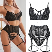 Three-Piece Jacquard Lace Lingerie Set for Women