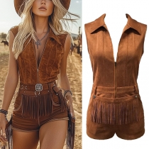 Western Fashion Bodysuit with Tassel Accents