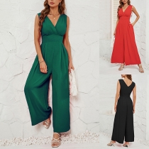 Fashion Sleeveless Jumpsuit with Waist Accent