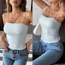 Fashion Stripe Printed Square Neck Cami Shirt