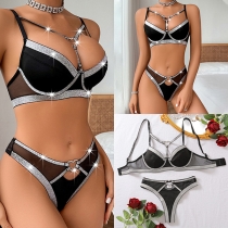 Sexy Bling-bling Heart-ring Cutout Two-piece Lingerie Set
