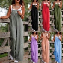 Fashion Solid Color Square Neck Loose Jumpsuit