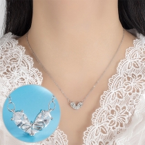 Fashion Rhinestone Heart Bowknot Pendant Necklace