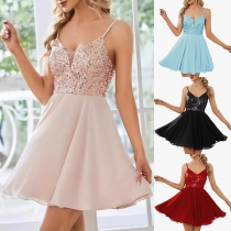Fashion Bling-bling Sequined Spiced Chiffon V-neck Slip Dress