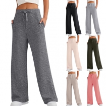 Fashion Drawstring Mid-rise Side Pockets Straight-cut Sweatpants