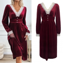 Retro Lace Patchwork Velvet Dress