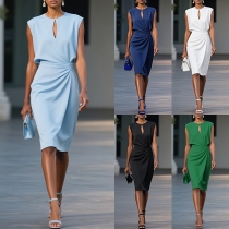 Round Neck Hollow Dress with Cross-Knot Design