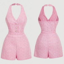 Sleeveless Elegant Slim Halter V-Neck Jumpsuit for Women