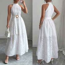 Elegant Halter Neck Lace Long Dress