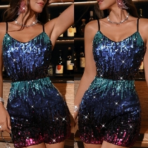 Backless Sequined Suspender Jumpsuit Shorts