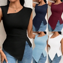 Fashion Solid Color Oblique Collar Slim Fit Shirt