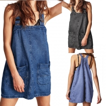 Loose Denim Overall Suspender Skirt