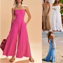 Casual High Waist Wide Leg Sleeveless Tube Top Jumpsuit