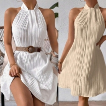 Fashion Solid Color Halterneck Sleeveless Mini Dress