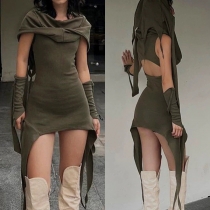 Backless Gothic Dress with Retro Irregular Design