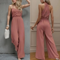 Wide Leg Suspender Jumpsuit with Elastic Waist