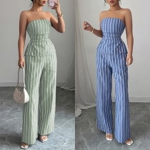 Tube Top and Striped Trousers Two Piece Elegant Suit