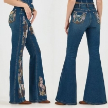 Embroidered Floral Slim Fit Flared Jeans