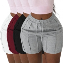 Solid Color Drawstring Shorts with Pockets