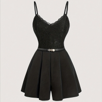 Elegant French-Inspired Slim Fit Lace Jumpsuit (Belt Sold Separately)