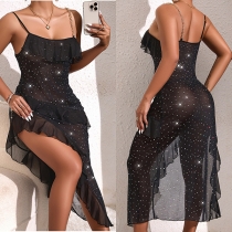 Long Mesh Nightdress with Adjustable Straps