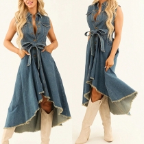 Sleeveless Irregular Hem Denim Dress