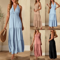 Sleeveless Halter Maxi Dress with V-Neckline