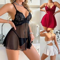 Heart Buckle Lingerie Set with Pleated Lace Trim