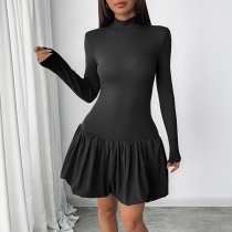 Elegant High Collar Long Sleeve Dress