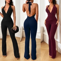 Deep V-Neck Halter Jumpsuit