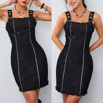 Casual Denim Overall Dress in Retro Style