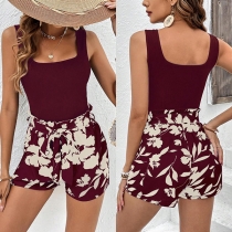 Elegant Floral Two-Piece Resort Shorts Set