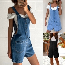 Adjustable Strap High Waisted Denim Jumpsui