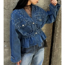 Denim Jacket featuring Rhinestone and Bead Embellishments