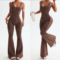 Leopard Print Short Jumpsuit featuring Cross Design Details