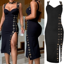 Button Embellished Slim Fit Dress