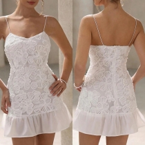 Sleeveless Floral Patchwork Mini Dress with Ruffle Hem