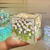 DIY Handmade 3D Tulip Flower Night Light Cube Creative Home Decoration