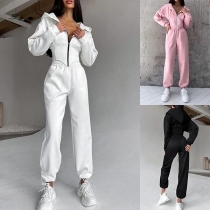 Solid Color Hooded Sweatshirt and Jogger Set Two Piece Casual Tracksuit