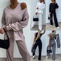 Fashion Three-piece Set Consist of Sleeveless Tank Top, Long Sleeve Shirt and Straight-cut Pants