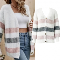 Classic Striped V Neck Cardigan Sweater