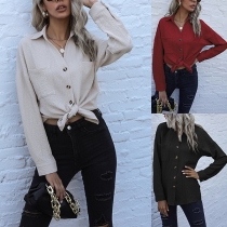 Fashion Stand Collar Long Sleeve Front Button Blouse