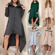 Fashion Lapel Front Zipper Irregular Hemline Sweatshirt Dress
