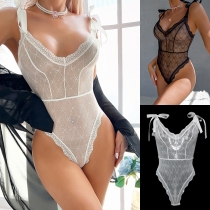 Soft Elastic Lace Lingerie featuring Bow Accent