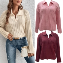 Knitted Pullover Sweater with Casual Lapel Design