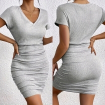 Solid Color Short Skirt with Pleated Design