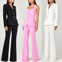 Long Sleeved Suit with Cross Button Embellishment Details